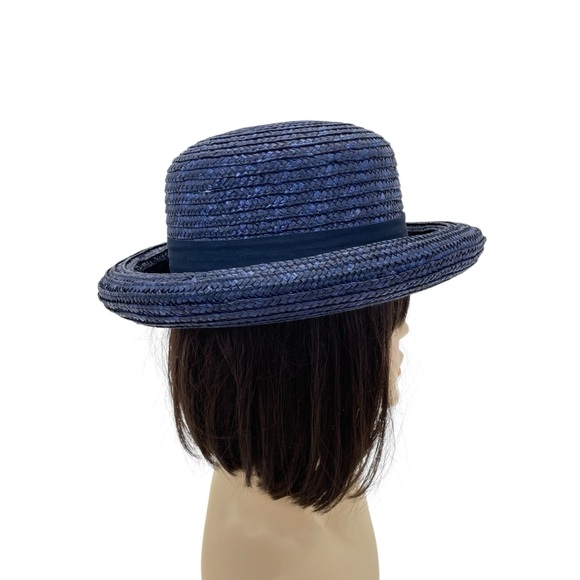 Straw Bowler Style Hat OS Blue - Picture 7 of 15